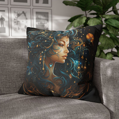 Artistic Virgo Zodiac Poly Canvas Pillowcase - Celestial Decor for Home