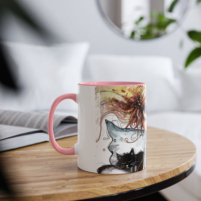 Whimsical Cat Lover's Two-Tone Coffee Mug - 11oz Artistic Design