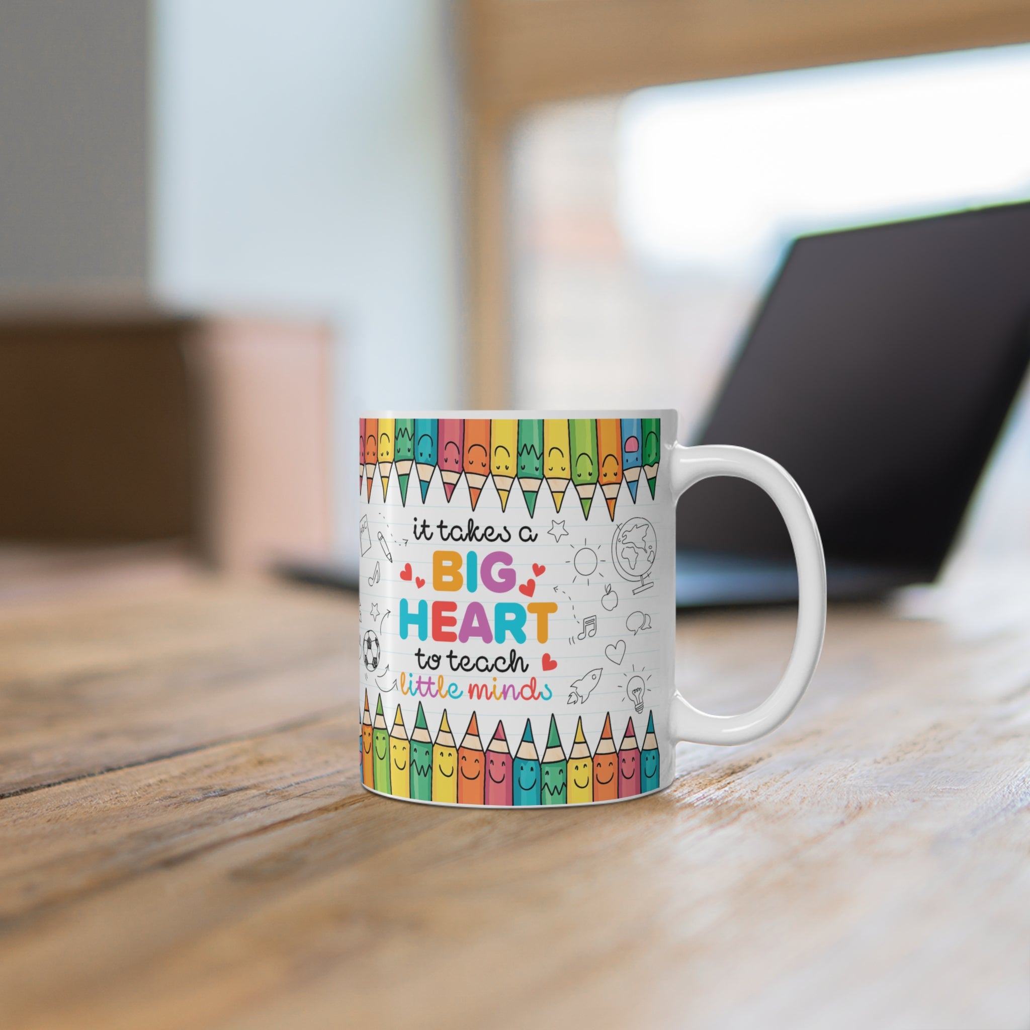 Ceramic Teacher Coffee Cup - "It Takes a Big Heart to Teach Little Minds" - Perfect Gift for Educators, Desk Decor, Classroom Essentials