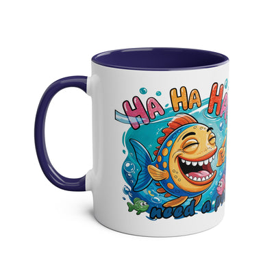 Coffee Mug - Humorous Fish-Themed Two-Tone Design, 11oz