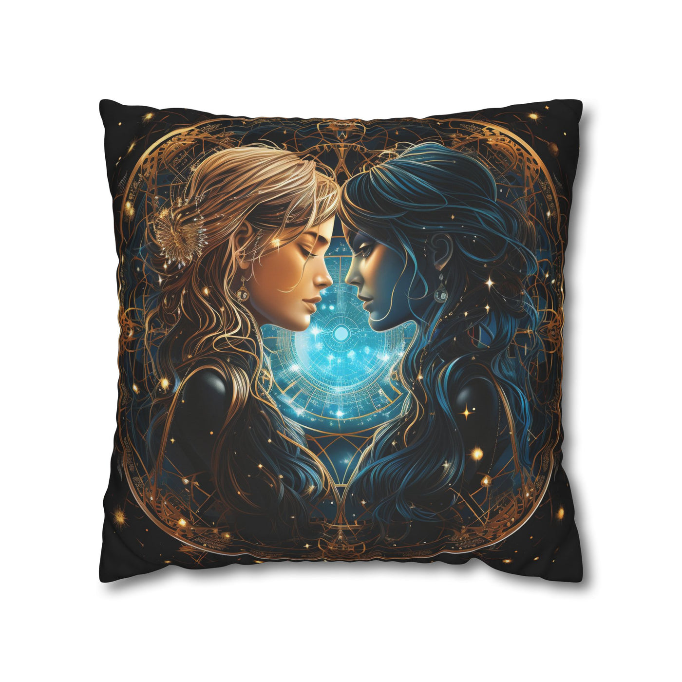 Gemini Zodiac Pillowcase - Mystical Portraits Decorative Cushion Cover