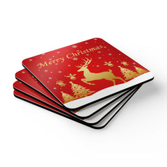 Christmas Cork Coaster Set of 4, Festive Drink Coasters, Holiday Home Decor, Gift for Friends, Winter Celebrations