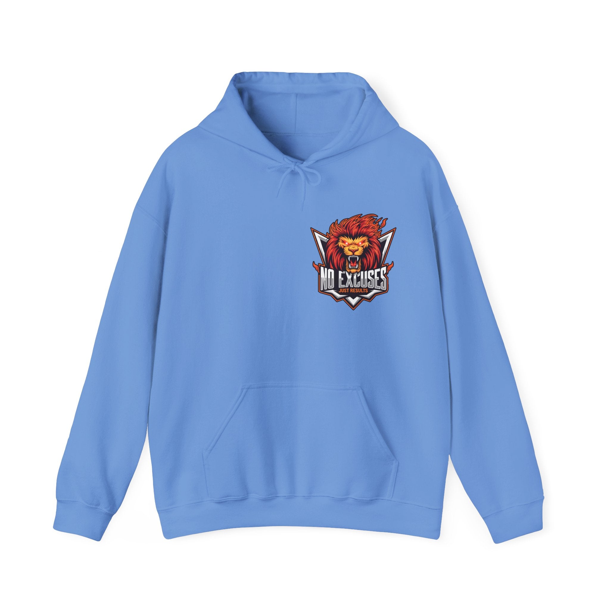 No Excuses Lion Graphic Hoodie - Motivational Unisex Heavy Blend Pullover for Fitness Enthusiasts