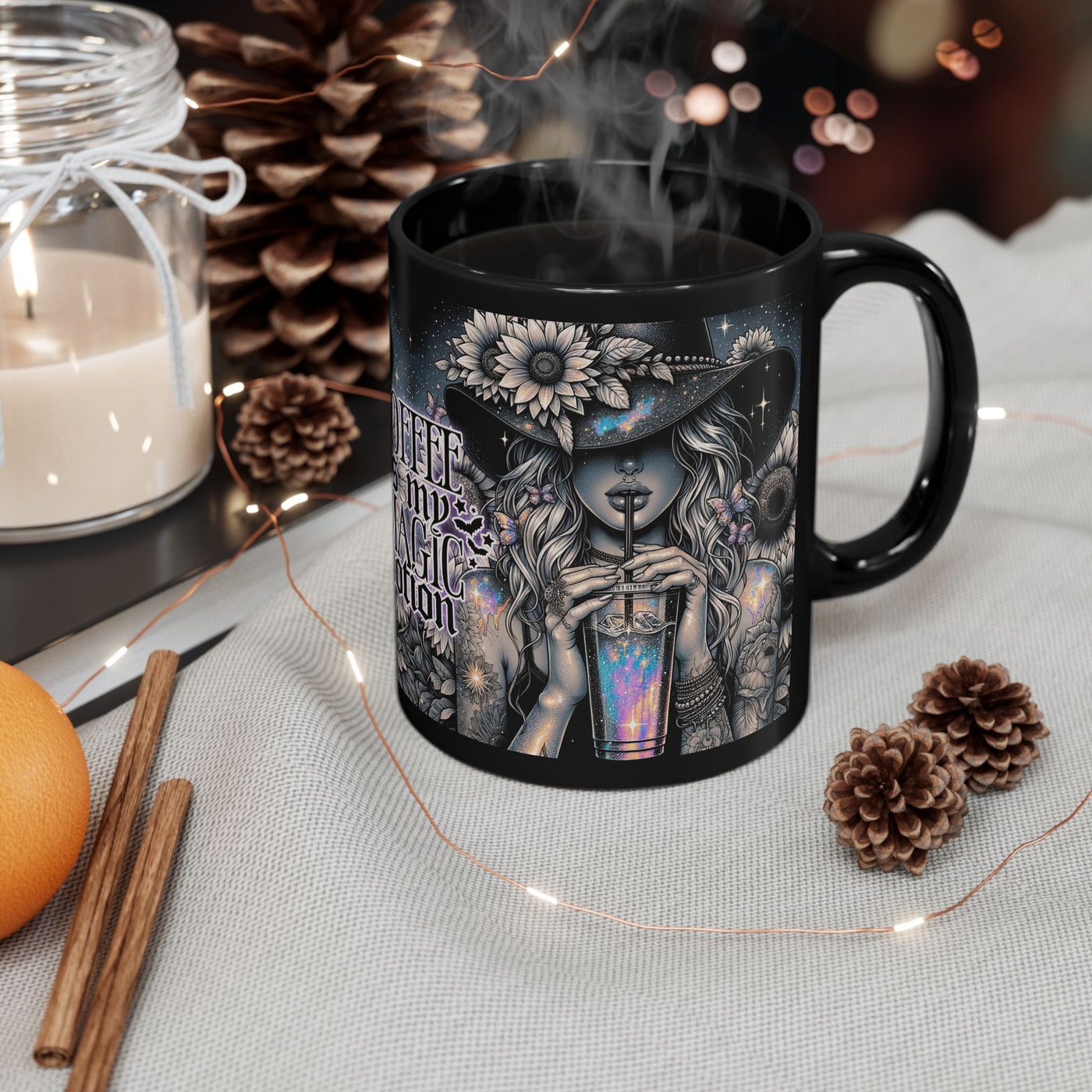 Coffee Is My Magic Potion Black Mug - Enchanting 11oz & 15oz Gift for Coffee Lovers