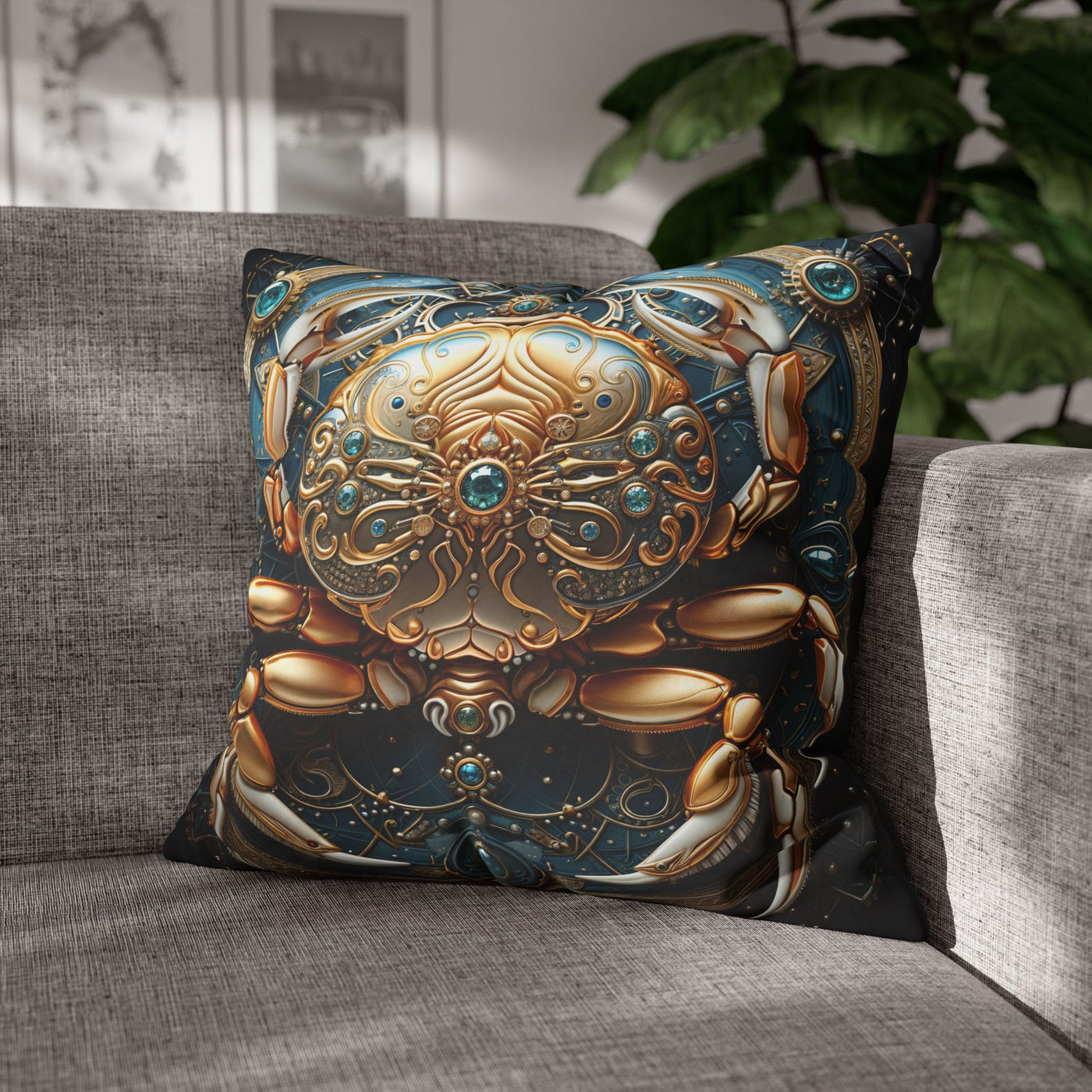 Artistic Cancer Zodiac Poly Canvas Pillowcase - Luxurious Sea-Themed Home Decor