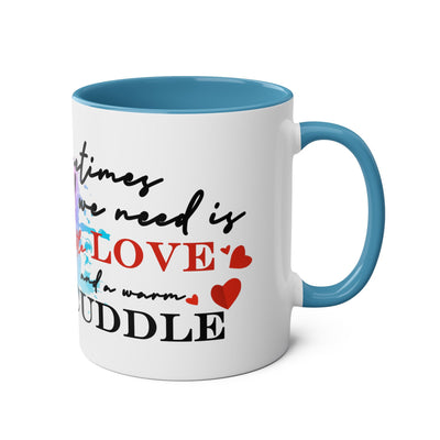 Cute Two-Tone Love & Cuddle Coffee Mug | 11oz Heart Design