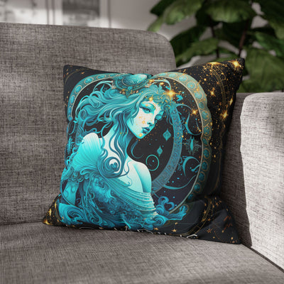 Astrology-Inspired Square Poly Canvas Pillowcase - Aquarius Zodiac Decor for Dreamy Spaces