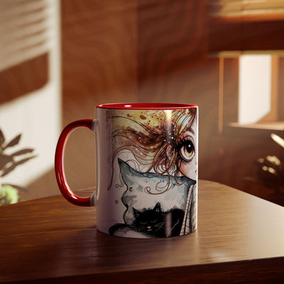 Whimsical Cat Lover's Two-Tone Coffee Mug - 11oz Artistic Design