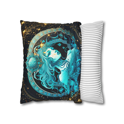 Astrology-Inspired Square Poly Canvas Pillowcase - Aquarius Zodiac Decor for Dreamy Spaces