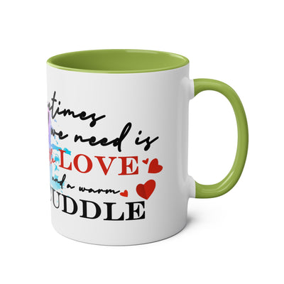 Cute Two-Tone Love & Cuddle Coffee Mug | 11oz Heart Design