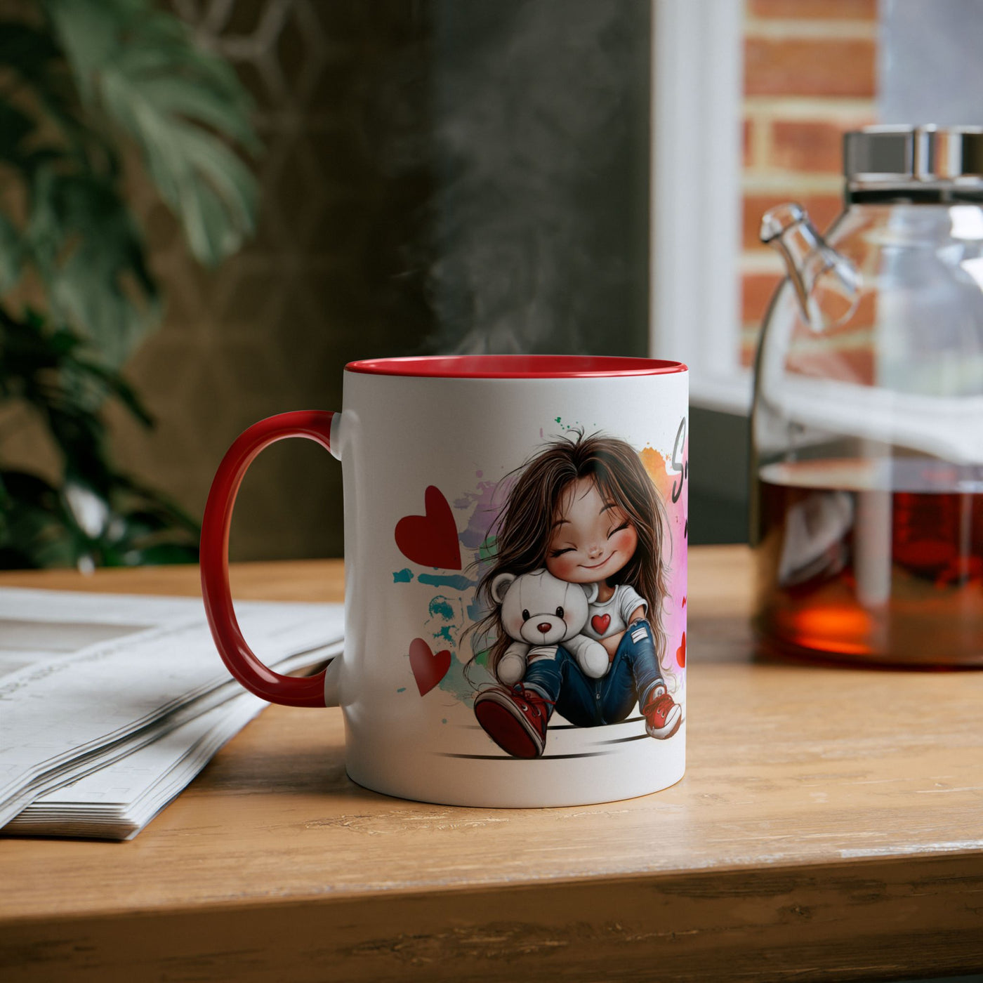 Cute Two-Tone Love & Cuddle Coffee Mug | 11oz Heart Design