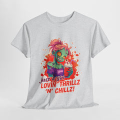 Just a Girl Lovin' Thrills Unisex Heavy Cotton Tee - Fun Gift for Parties, Casual Wear, Halloween, Everyday Style