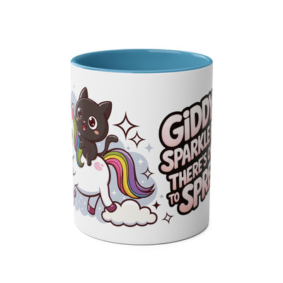 Giddy Sparkle Two-Tone Coffee Mug | 11oz Unicorn & Cat Design