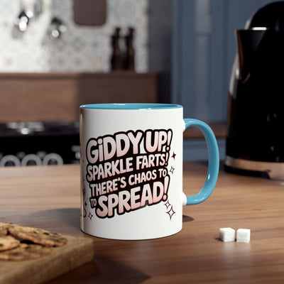 Giddy Sparkle Two-Tone Coffee Mug | 11oz Unicorn & Cat Design