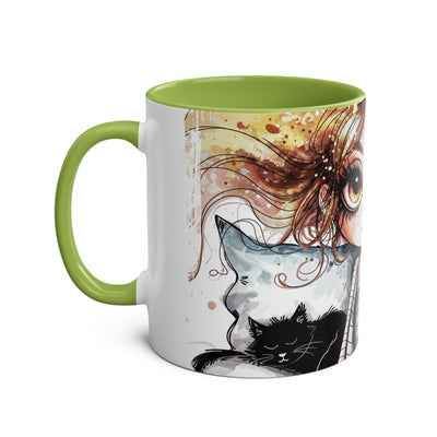 Whimsical Cat Lover's Two-Tone Coffee Mug - 11oz Artistic Design