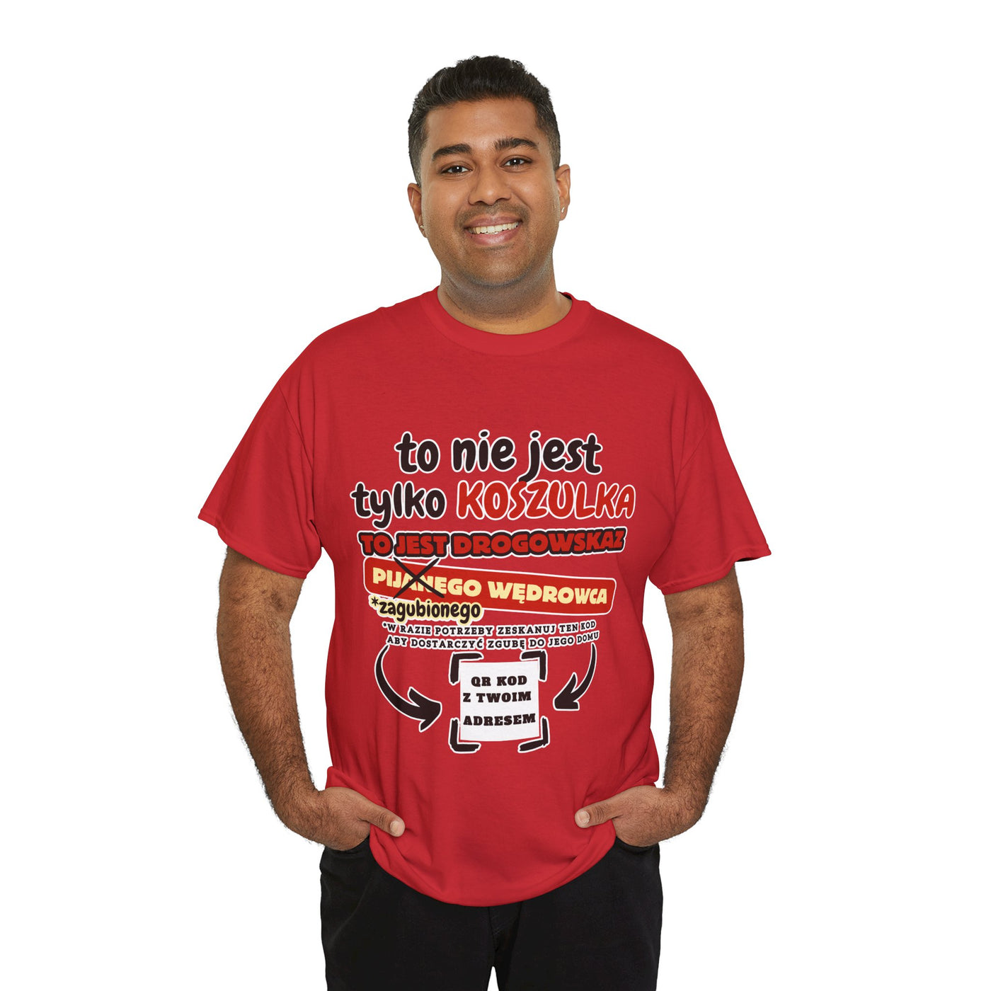 Unisex Zabawny T-Shirt Pijany Wędrowiec z własnym QR Code