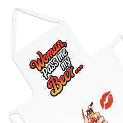 Funny BBQ Apron – "Woman, Pass Me My Beer…" | Adult Cooking Apron with Bold Print | 100% Cotton with Sublimation Coating
