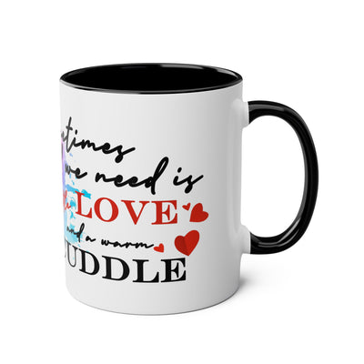 Cute Two-Tone Love & Cuddle Coffee Mug | 11oz Heart Design