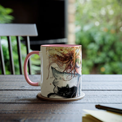 Whimsical Cat Lover's Two-Tone Coffee Mug - 11oz Artistic Design
