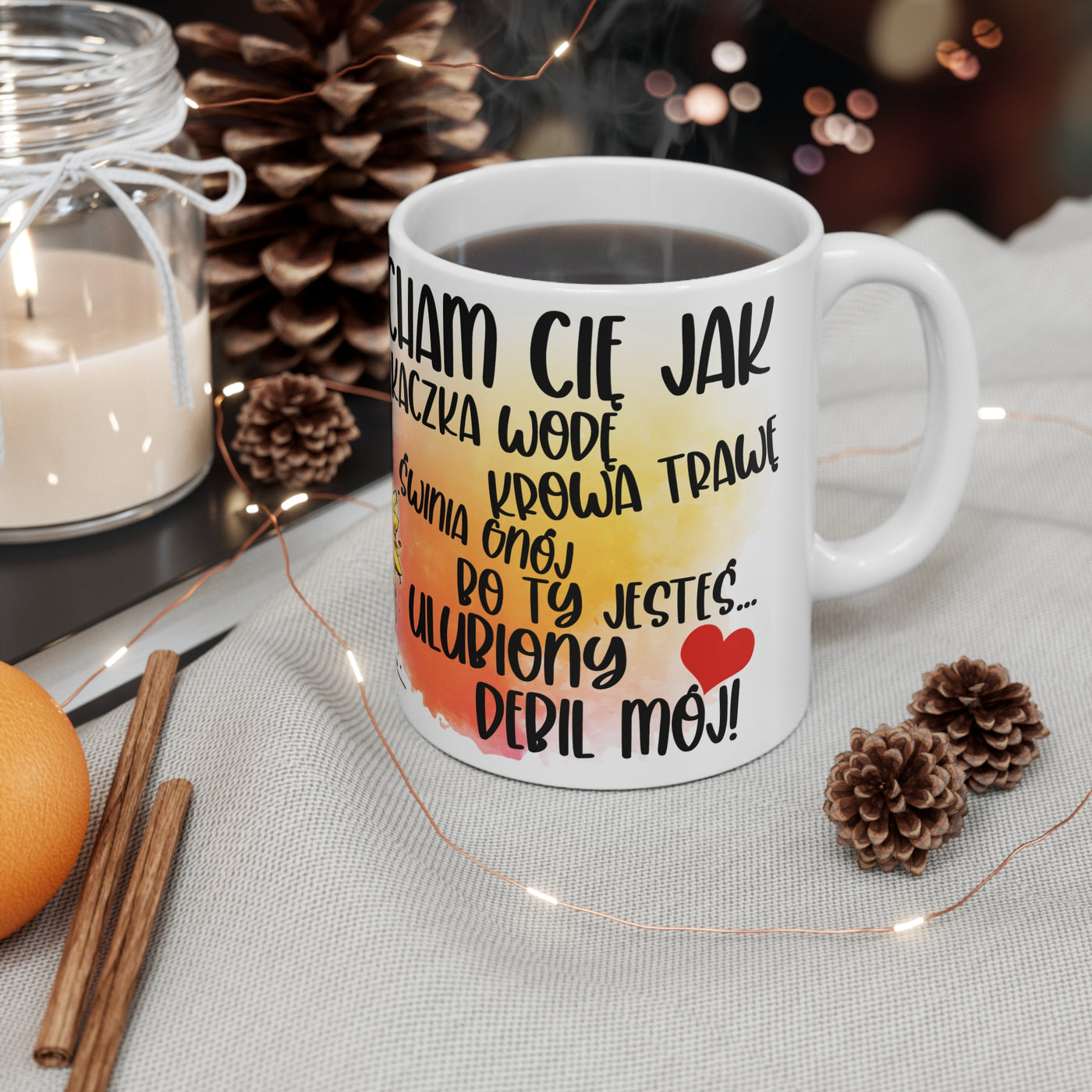 Kocham Cię jak..Biały Kubek Ceramiczny/Dwa Rozmiary