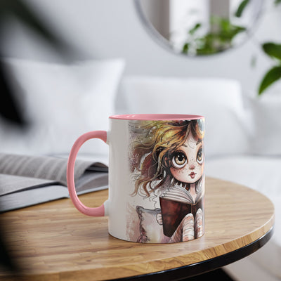 Whimsical Two-Tone Coffee Mug - "Brewing Stories" - Perfect for Book Lovers