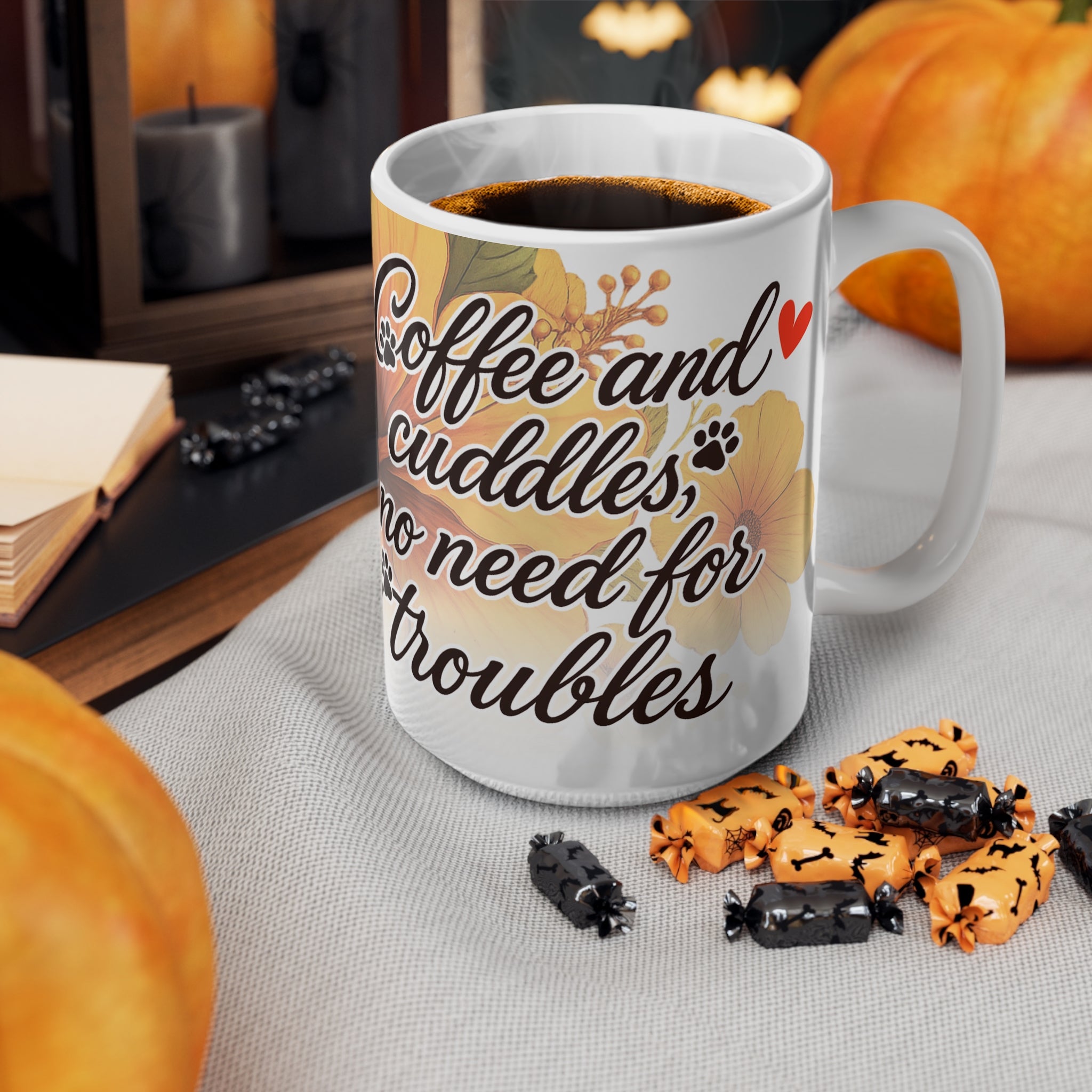 Coffee Lovers Ceramic Mug, Cute Dog Design, Coffee & Cuddles, Gift for Animal Lovers, Fun Pet-Themed Cup, 11oz & 15oz
