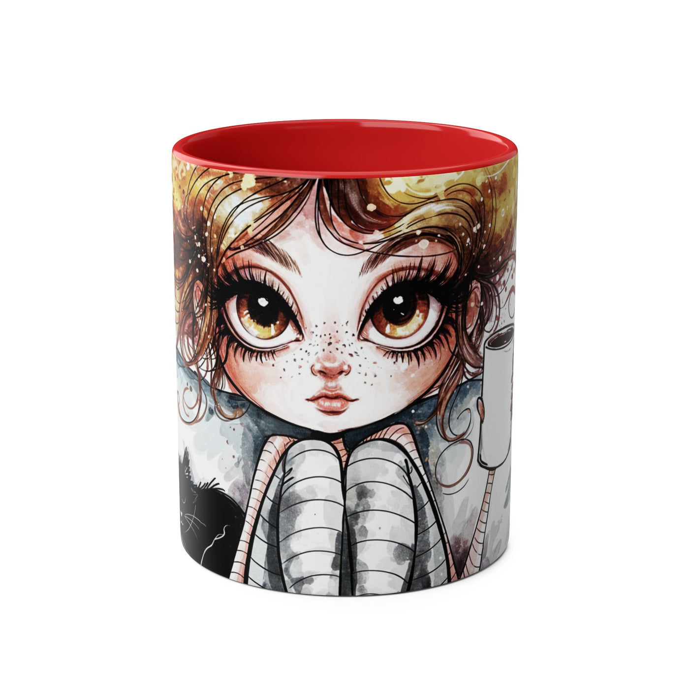 Whimsical Cat Lover's Two-Tone Coffee Mug - 11oz Artistic Design