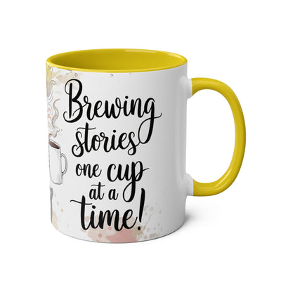 Whimsical Two-Tone Coffee Mug - "Brewing Stories" - Perfect for Book Lovers