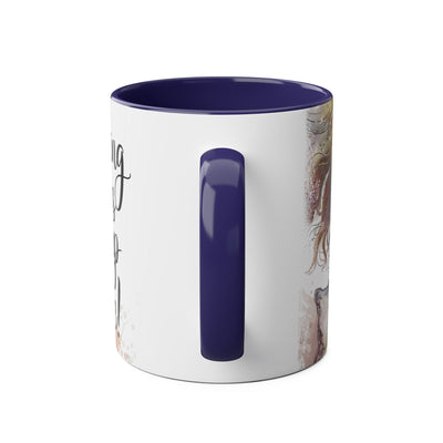 Whimsical Two-Tone Coffee Mug - "Brewing Stories" - Perfect for Book Lovers