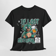 Humorous Unisex Heavy Cotton Tee - 'If Lost, Return to ...with QR Code with Adress'