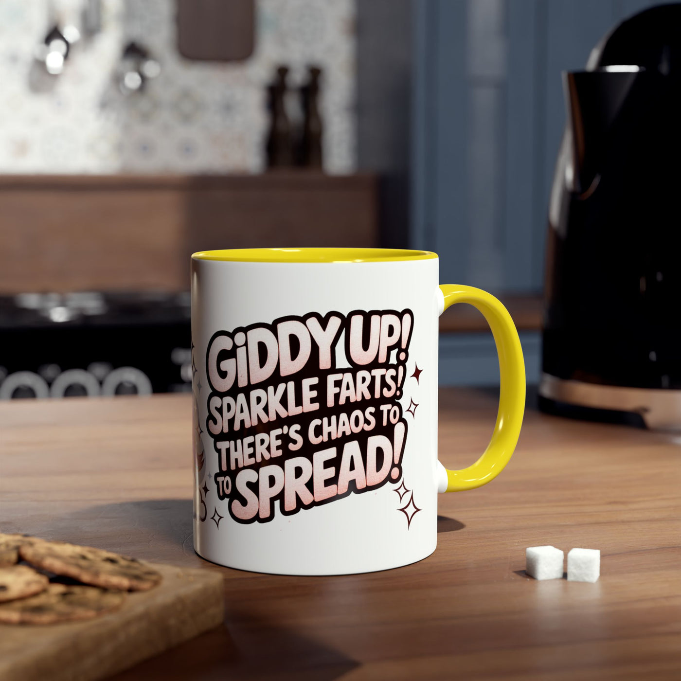 Giddy Sparkle Two-Tone Coffee Mug | 11oz Unicorn & Cat Design