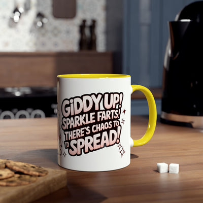 Giddy Sparkle Two-Tone Coffee Mug | 11oz Unicorn & Cat Design