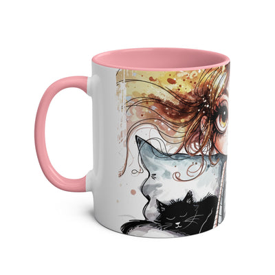 Whimsical Cat Lover's Two-Tone Coffee Mug - 11oz Artistic Design