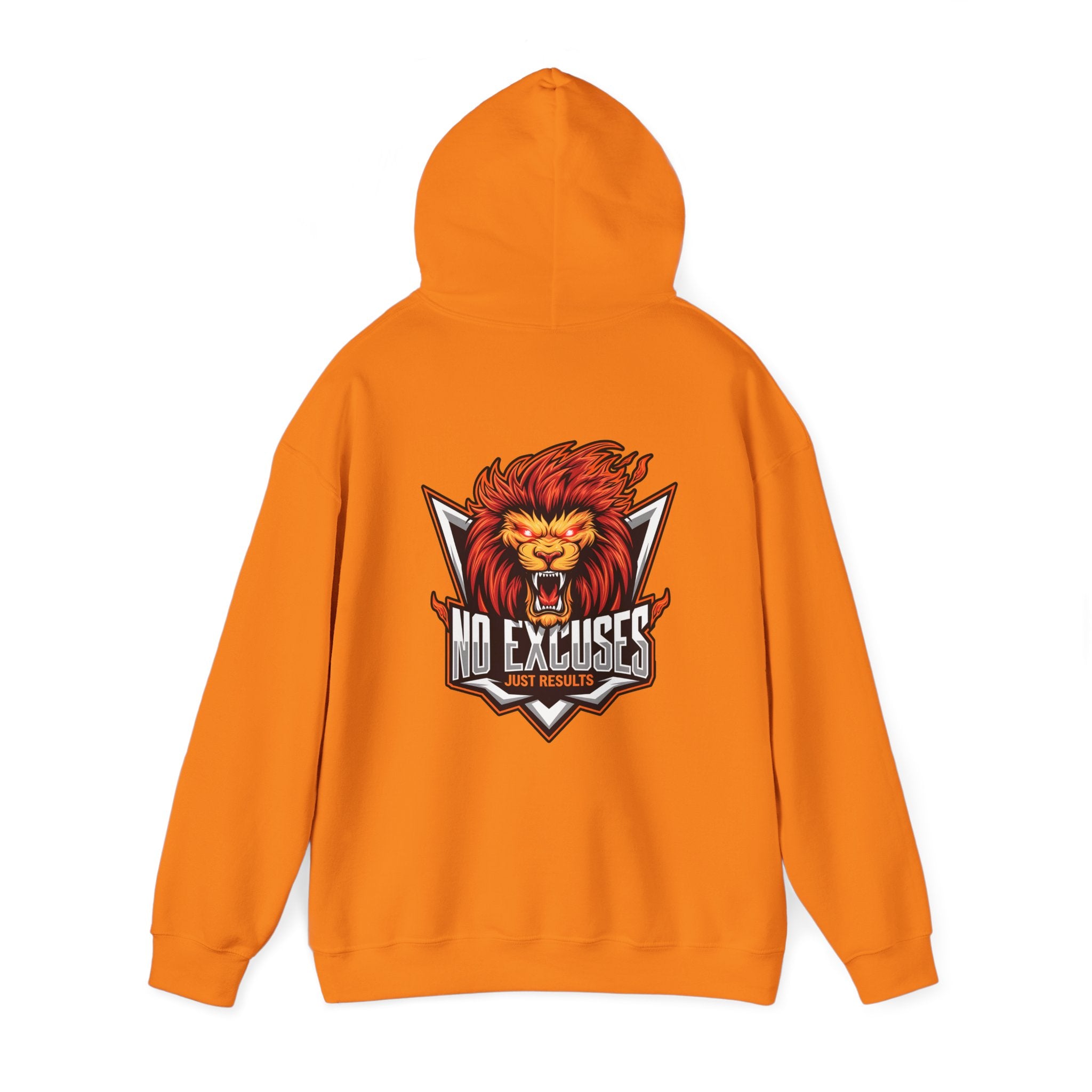 No Excuses Lion Graphic Hoodie - Motivational Unisex Heavy Blend Pullover for Fitness Enthusiasts