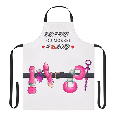 Fun and Flirty Kitchen Apron with 5-Color Straps - 'Ekspert Od Mokrej Roboty' Design