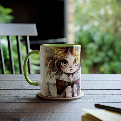 Whimsical Two-Tone Coffee Mug - "Brewing Stories" - Perfect for Book Lovers