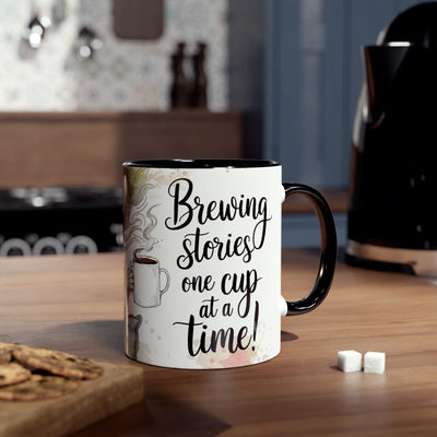 Whimsical Two-Tone Coffee Mug - "Brewing Stories" - Perfect for Book Lovers
