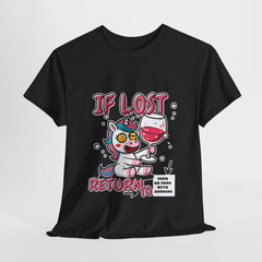 Funny Unicorn Tee: 'If Lost Return To .. QR with Adress' Cotton T-Shirt