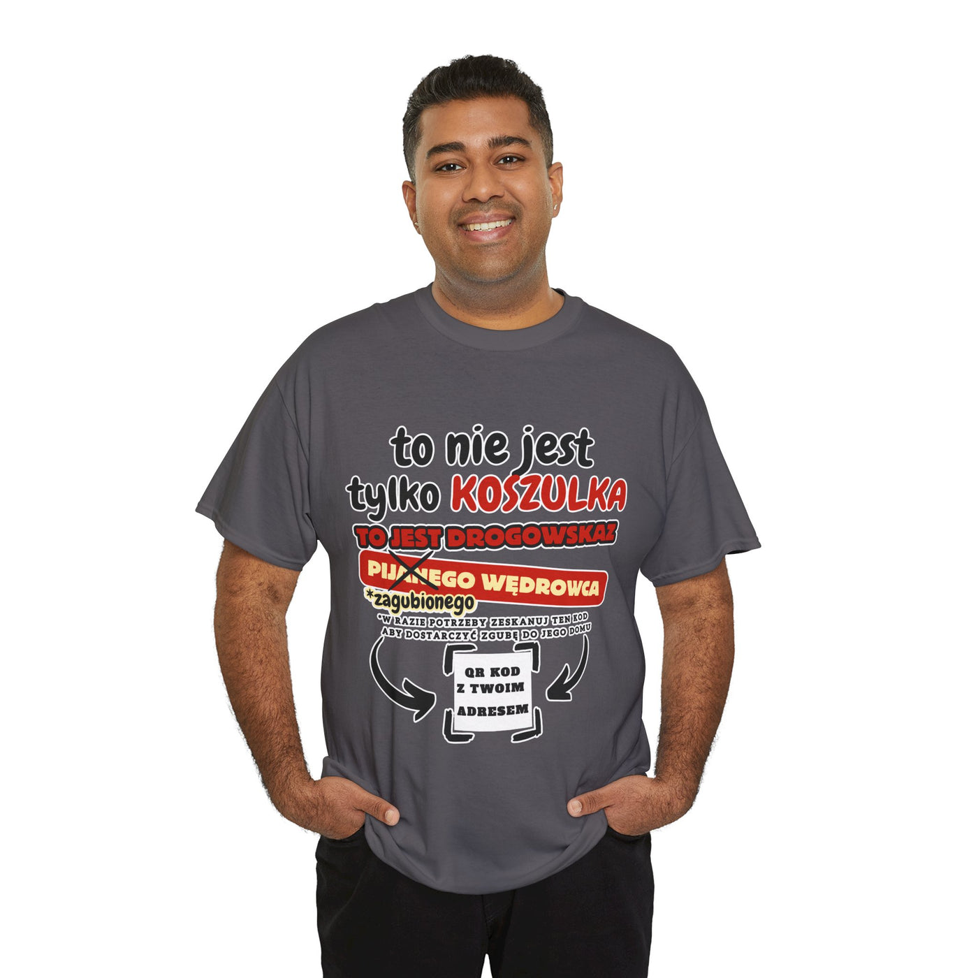 Unisex Zabawny T-Shirt Pijany Wędrowiec z własnym QR Code