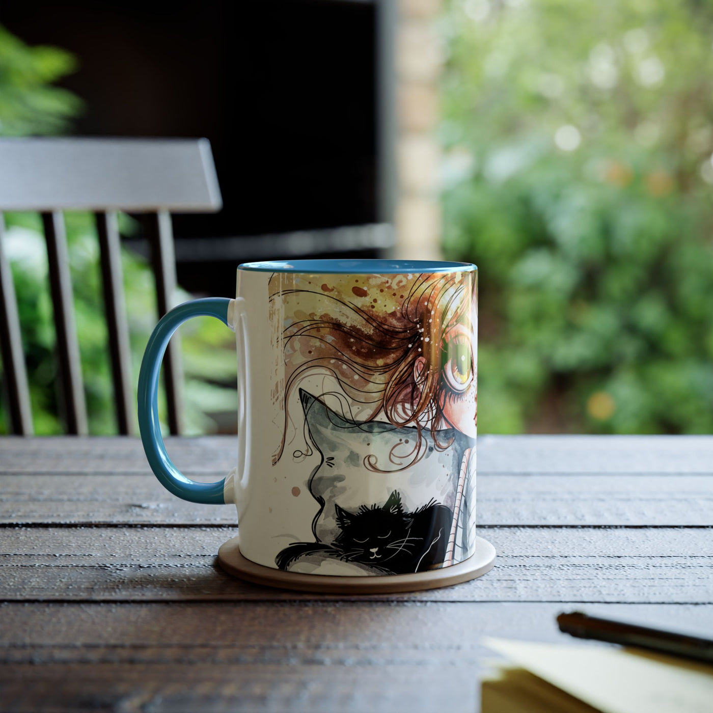 Whimsical Cat Lover's Two-Tone Coffee Mug - 11oz Artistic Design