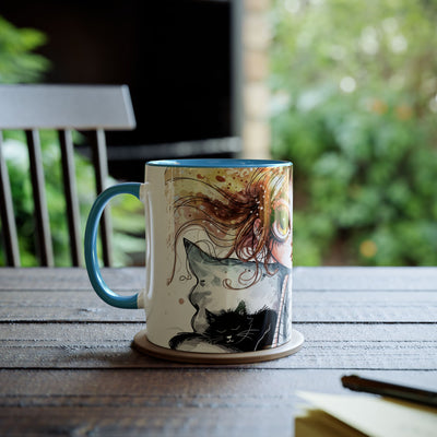 Whimsical Cat Lover's Two-Tone Coffee Mug - 11oz Artistic Design