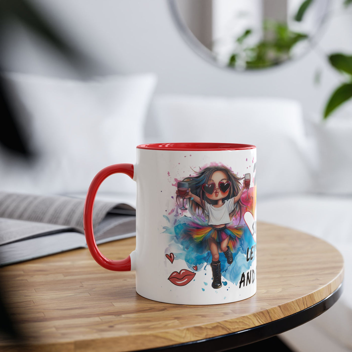 Colorful Wine Lover's Mug - "Let's Drink!" Art Design - Perfect Gift for Celebrations  Two-Tone Ceramic Mug