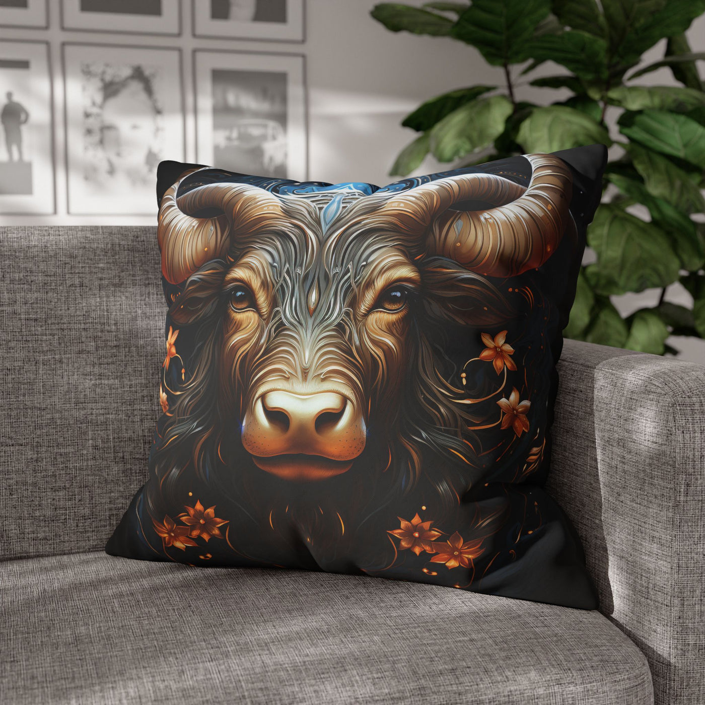 Taurus Zodiac Decorative Pillowcase - Artful Square Poly Canvas Cushion for Home Decor