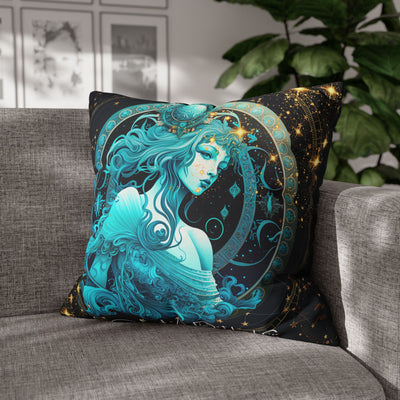 Astrology-Inspired Square Poly Canvas Pillowcase - Aquarius Zodiac Decor for Dreamy Spaces