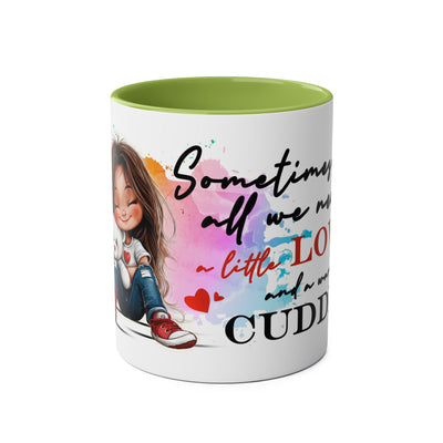 Cute Two-Tone Love & Cuddle Coffee Mug | 11oz Heart Design