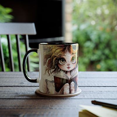 Whimsical Two-Tone Coffee Mug - "Brewing Stories" - Perfect for Book Lovers