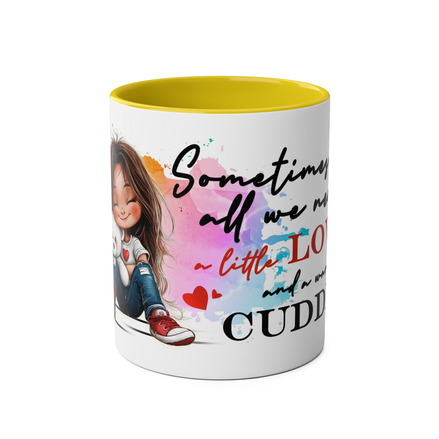 Cute Two-Tone Love & Cuddle Coffee Mug | 11oz Heart Design