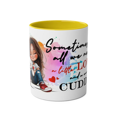 Cute Two-Tone Love & Cuddle Coffee Mug | 11oz Heart Design