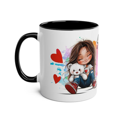 Cute Two-Tone Love & Cuddle Coffee Mug | 11oz Heart Design
