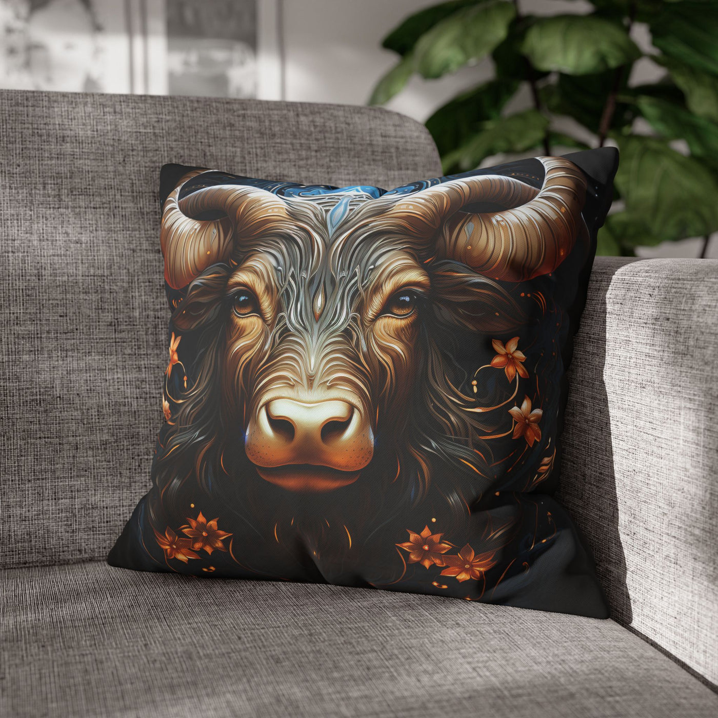 Taurus Zodiac Decorative Pillowcase - Artful Square Poly Canvas Cushion for Home Decor